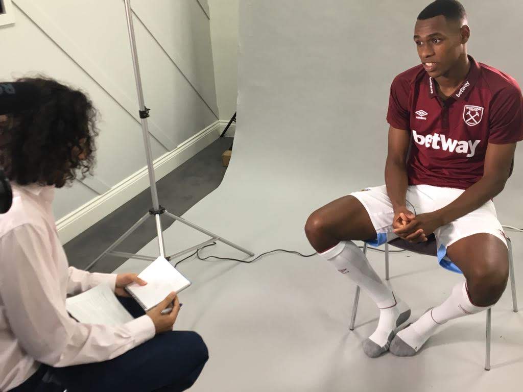 Marc Joss French English consecutive interpreter with Issa Diop in June 2018