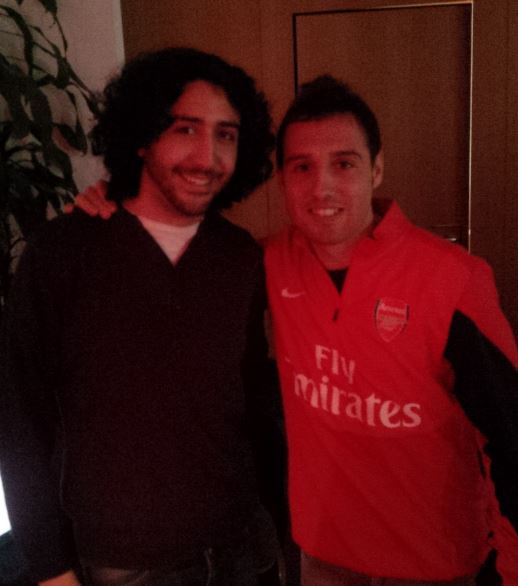 With Santi Cazorla at Arsenal training ground after interviewing him in Spanish