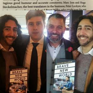 Marc Joss football translator with Guillem Balagué and Mauricio Pochettino at the 'Brave New World' book launch in November 2017ish